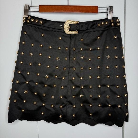 Anthropologie Black Mini Skirt with Gold Studs and stars Belt - Small NWT - Picture 4 of 12